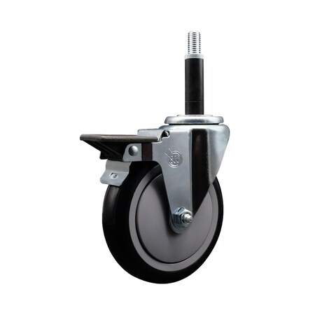 Service Caster 5'' Black Poly Swivel 3/4'' Expanding Stem Caster with Brake SCC-EX20S514-PPUB-BLK-PLB-34